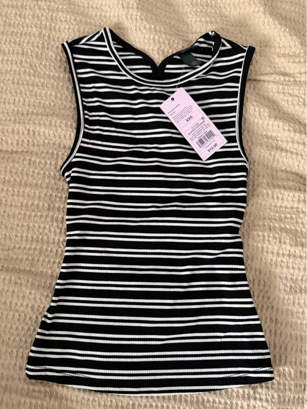 wild fable Black and White Striped Ribbed Tank Top